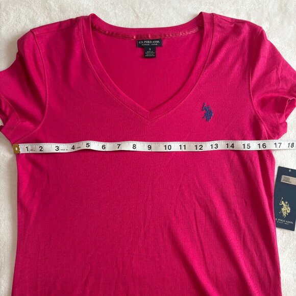 U.S. Polo Assn. Casual Womens Magenta V-Neck T-Shirt Size Small Short Sleeve Top - Picture 9 of 12